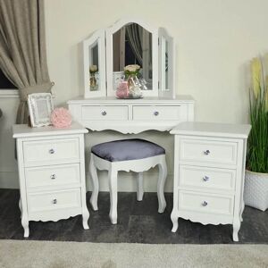 White Dressing Table, Mirror, Stool & Pair Bedside Tables - Victoria Range Material: Furniture/Furniture Ranges/Victoria Range
