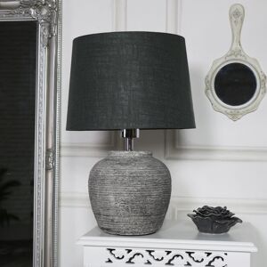 Rustic Grey Stone Round Table Lamp Material: Stone / Cotton