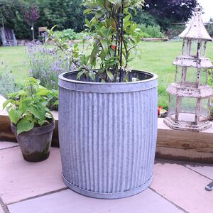 Large Grey Metal Tub Planter Material: Metal