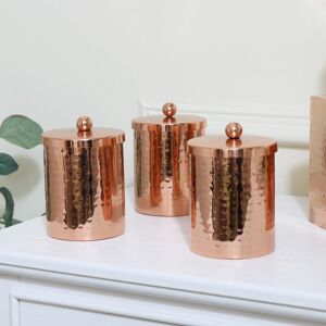 Set of 3 Hammered Copper Metal Jars Material: Metal