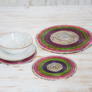 Paper high Round Recycled Newspaper Placemat - S - Natural/Pink/Green/Purple