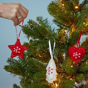 Paper high Set of 3 Red & White Felt Christmas Tree Decorations