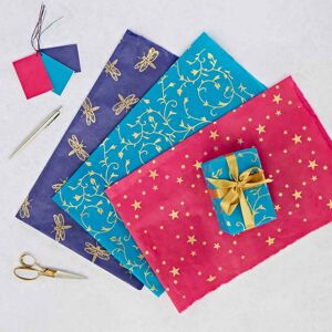 Paper high Pack of 3 Lokta Paper Gift Wrap Sheets with Tags - 3pk Mixed 1