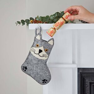 Paper high Felt Animal Christmas Stocking - Cat