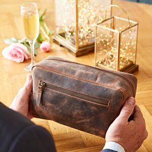 Paper high Personalised Best Man Buffalo Leather Wash Bag - Brown