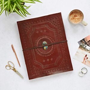 Paper high Indra Extra Large Embossed Leather Photo Album with Semi-Precious Stone - Labradorite