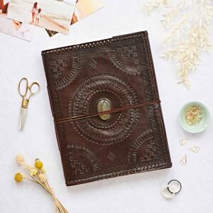 Paper high Indra Extra Large Embossed &amp; Stitched Leather Photo Album with Semi-Precious Stone - Labradorite