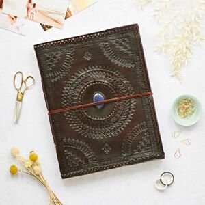 Paper high Indra Extra Large Embossed &amp; Stitched Leather Photo Album with Semi-Precious Stone - Lapis