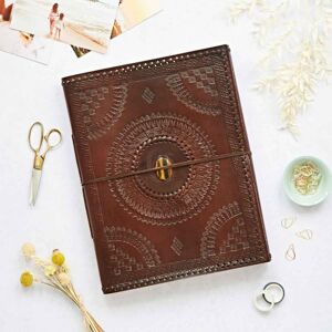 Paper high Indra Extra Large Embossed &amp; Stitched Leather Photo Album with Semi-Precious Stone - Tiger's Eye