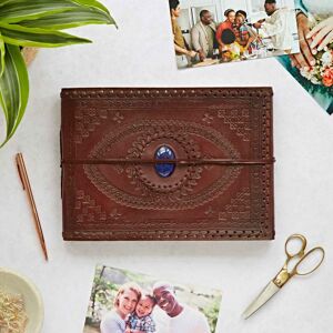 Paper high Indra Medium Embossed &amp; Stitched Leather Photo Album with Semi-Precious Stone - Lapis