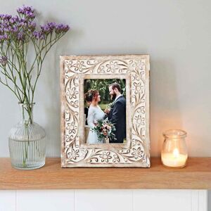 Paper high Iksu Antique White Floral Mango Wood Photo Frame - 6" x 4"