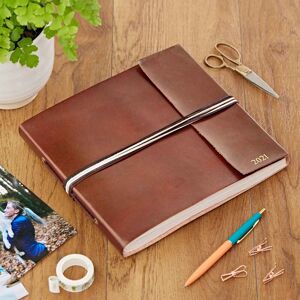 Paper high Personalised Large Coloured Distressed Leather 3-String Photo Album - Brown