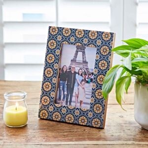 Paper high 6" x 4" Neela Blue and Gold Patterned Photo Frame