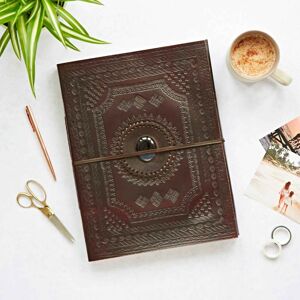 Paper high Indra Extra Large Embossed Leather Photo Album with Semi-Precious Stone - Black Onyx