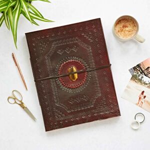 Paper high Indra Extra Large Embossed Leather Photo Album with Semi-Precious Stone - Tiger's Eye