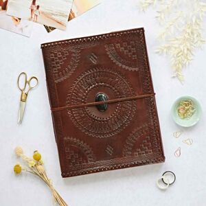 Paper high Indra Extra Large Embossed & Stitched Leather Photo Album with Semi-Precious Stone - Black Onyx