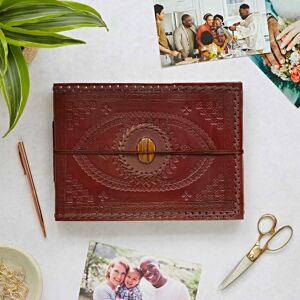 Paper high Indra Medium Embossed & Stitched Leather Photo Album with Semi-Precious Stone - Tiger's Eye