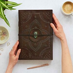 Paper high Indra A4 Embossed Leather Journal with Semi-Precious Stone - Labradorite