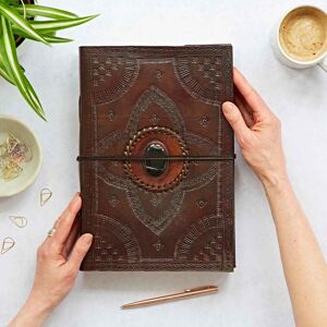 Paper high Indra A4 Embossed Leather Journal with Semi-Precious Stone - Black Onyx