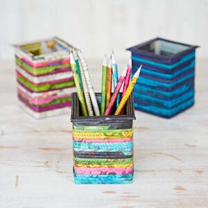 Paper high Square Recycled Newspaper Pencil Holder - Navy/Green/Yellow/Pink/Blue