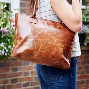 Paper high Personalised Brown Leather Zipped Tote Handbag