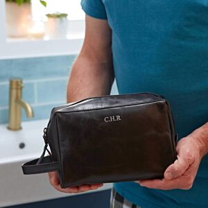 Paper high Personalised Leather Wash Bag - Black