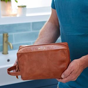 Paper high Personalised Leather Wash Bag - Brown