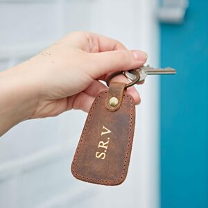 Paper high Personalised Buffalo Leather Tag Keyring - Brown