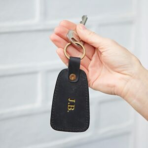 Paper high Personalised Buffalo Leather Tag Keyring - Black