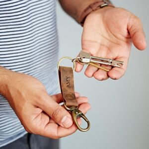 Paper high Personalised Buffalo Leather Keyring with Hook - Brown