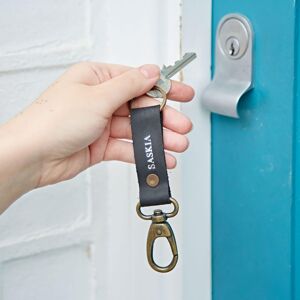 Paper high Personalised Buffalo Leather Keyring with Hook - Black