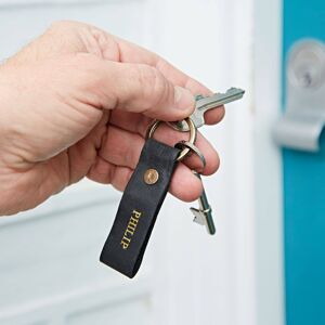 Paper high Personalised Buffalo Leather Keyring - Black