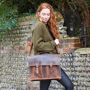 Paper high Personalised Brown Buffalo Leather Satchel Style Briefcase