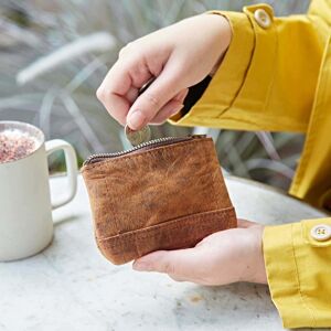 Paper high Buffalo Leather Zipped Purse with Keyring - Brown