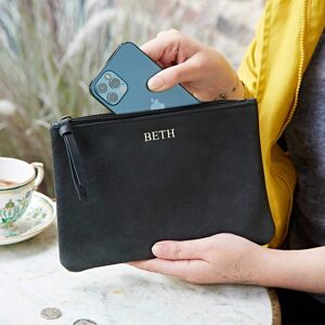 Paper high Personalised Buffalo Leather Zipped Pouch - Black