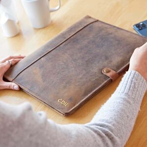 Paper high Personalised Distressed Buffalo Leather Document Portfolio - Brown