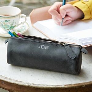 Paper high Personalised Buffalo Leather Round Pencil Case - Black