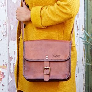 Paper high Personalised Brown Leather Crossbody Bag - S