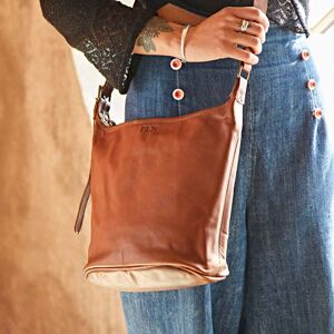 Paper high Personalised Brown Leather Crossbody Bucket Bag