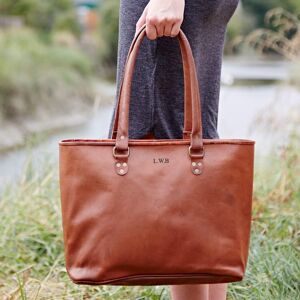 Paper high Personalised Brown Leather Zipped Tote Shopping Bag