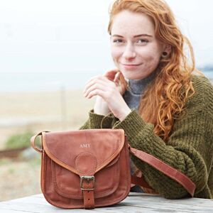 Paper high Personalised Brown Leather Curved Saddle Bag