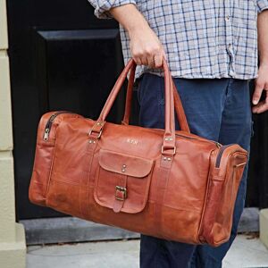 Paper high Personalised Brown Leather Holdall with Zipped Pockets - XL