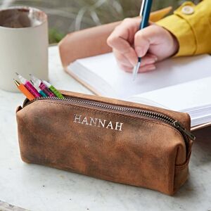 Paper high Personalised Buffalo Leather Square Pencil Case - Brown