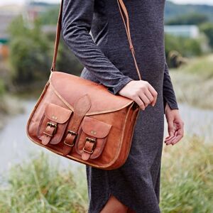 Paper high Personalised Brown Leather Satchel Style Saddle Bag