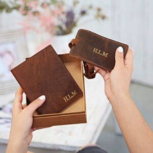 Paper high Personalised Buffalo Leather Passport Cover & Luggage Tag Set - Brown
