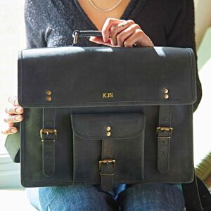 Paper high Personalised Buffalo Leather Vintage Satchel - Black