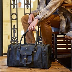 Paper high Personalised Black Buffalo Leather Holdall with Zipped Pockets