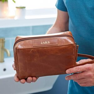 Paper high Reworked Personalised Leather Wash Bag - Brown