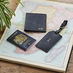 Paper high Personalised Buffalo Leather Passport Cover & Luggage Tag Set - Black