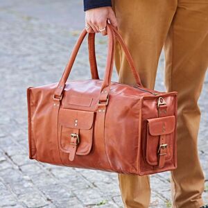 Paper high Reworked Personalised Brown Leather Holdall - L